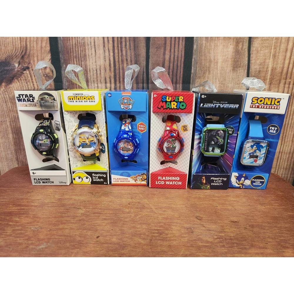 6 Kids LCD Digital Watches Mario Sonic Paw Patrol Minions Star Wars Lightyear